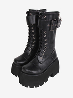 Bottes gothiques Lolita en cuir PU à bout rond chaussures Lolita noires