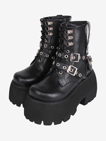 Bottes gothiques Lolita en cuir PU à bout rond chaussures Lolita noires