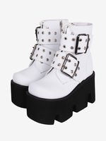 Bottes gothiques Lolita en cuir PU à bout rond chaussures Lolita blanches