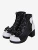Bottes gothiques Lolita en cuir PU à imprimé floral et rivets à bout ouvert Chaussures Lolita noires
