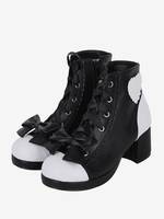 Bottes gothiques Lolita en cuir PU à imprimé floral et rivets à bout ouvert Chaussures Lolita noires