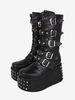 Bottes gothiques Lolita en cuir PU avec œillets métalliques bout rond chaussures Lolita noires