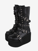 Bottes gothiques Lolita en cuir PU avec œillets métalliques bout rond chaussures Lolita noires