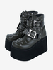 Bottes gothiques Lolita en cuir PU avec œillets métalliques bout rond chaussures Lolita vert chasseur