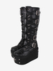 Bottes gothiques Lolita en cuir PU œillets métalliques rivets bout rond chaussures Lolita noires