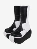 Bottes gothiques lolita en cuir PU patchwork bout rond chaussures lolita noires