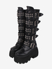 Bottes gothiques Lolita en cuir PU rivets métalliques à paillettes œillets bout rond chaussures Lolita noires