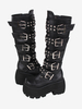 Bottes gothiques Lolita en cuir PU rivets métalliques à paillettes œillets bout rond chaussures Lolita noires