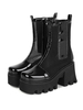 Bottes gothiques Lolita noires à bout rond en cuir PU Bottines"idiennes décontractées Lolita