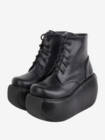 Bottes gothiques Lolita noires à bout rond en cuir PU chaussures à plateforme Lolita bottines