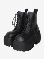Bottes gothiques Lolita noires à lacets chaussures Lolita en cuir PU à bout carré