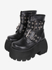 Bottes gothiques Lolita noires en cuir PU à bout rond chaussures Lolita