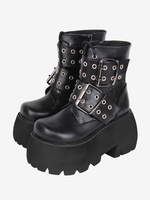 Bottes gothiques Lolita noires en cuir PU à bout rond chaussures Lolita