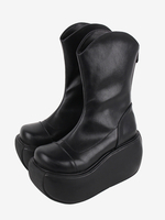 Bottes gothiques Lolita noires en cuir PU à bout rond chaussures Lolita
