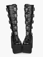 Bottes gothiques noires Lolita avec boucles à plateforme haute imprimé croisé