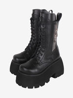 Bottes gothiques épaisses Lolita blanches en PU à bout rond chaussures Lolita en cuir PU