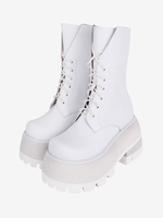 Bottes gothiques épaisses Lolita en cuir PU à bout rond chaussures Lolita blanches