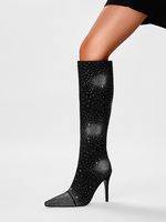 Bottes hautes à bout pointu strass bottes de fête à talons hauts cuissardes