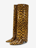 Bottes hautes à talons hauts et à bout pointu avec rabats léopard
