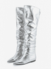 Bottes hautes argentées à bout pointu et plates