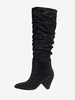 Bottes Hautes Au Genou Noires Femmes Cuir Talon Cône Bottes Mi-haut
