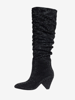 Bottes Hautes Au Genou Noires Femmes Cuir Talon Cône Bottes Mi-haut