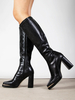 Bottes hautes au genou pour femmes avec détails en métal noir et talon épais