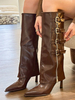 Bottes Hautes Au Genou Pour Femmes Chics À Talons Aiguilles À Boucles Marron Foncé