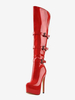 Bottes hautes au genou pour femmes en cuir PU verni Bottes hautes au genou Boucle Talon aiguille