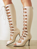 Bottes hautes au genou pour femmes sandales à talons hauts découpées et à bout rond