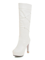 Bottes hautes blanches à hauteur du genou Bottes à talons hauts en amande pour femmes
