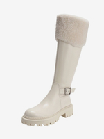 Bottes hautes blanches plates au genou bottes mi-mollet à bout rond pour femmes