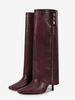 Bottes hautes bordeaux à bout pointu et fermeture éclair bottes à talons hauts et rabattables