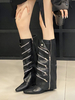 Bottes Hautes Chaussures Femmes À Talons Compensés Fermeture Éclaire Noire