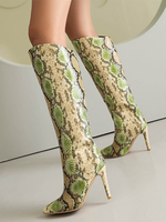 Bottes Hautes Chaussures Femmes Bout Rond Serpent Cuissardes À Talons Aiguilles