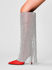 Bottes hautes de fête cuissardes femmes avec strass bottes à talons hauts rouges à bout pointu