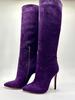 Bottes hautes en daim à bout pointu et à talons hauts avec fermeture éclair