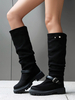 Bottes hautes en daim femmes bottes plates noires à bout rond