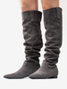 Bottes hautes en daim grises à bout pointu et plates