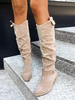 Bottes hautes en daim pour femmes bottes souples à talons épais