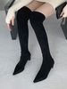 Bottes hautes en micro-daim à talons épais pour femmes