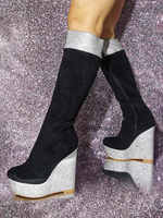 Bottes hautes en micro suède à talon compensé pour femmes