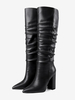 Bottes hautes froncées noires à talons épais et bout pointu chaussures femmes