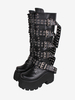 Bottes hautes gothiques épaisses Lolita en cuir PU à bout rond chaussures Lolita noires