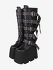 Bottes hautes gothiques épaisses Lolita noires en cuir PU à bout rond chaussures Lolita