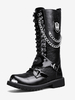 Bottes Hautes Hommes En Cuir PU À Bout Rond Chaînes Mentales Bottines Steampunk