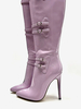 Bottes hautes lavande à bout pointu et à talons hauts avec boucles