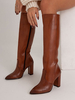 Bottes hautes marron pour femmes bottes à bout pointu et à talon épais avec fermeture éclair