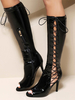 Bottes hautes noires à bout ouvert et lacets à talons hauts