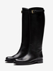 Bottes hautes noires à bout rond et plat avec boucle pour femme